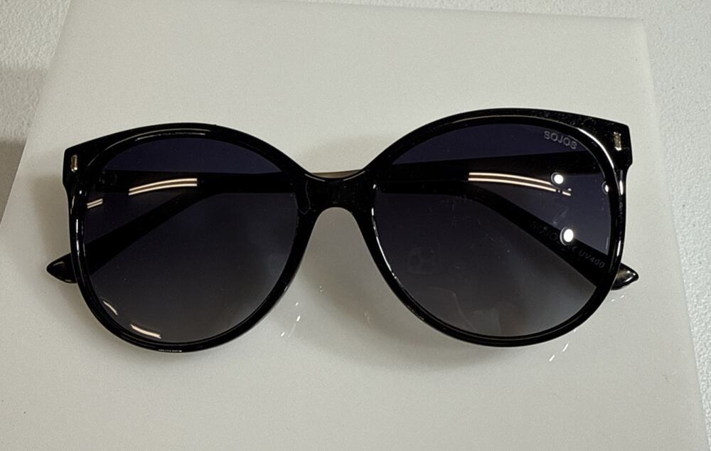 SOJOS Womens Retro Cat Eye Sunglasses Black Gold Accent UV400